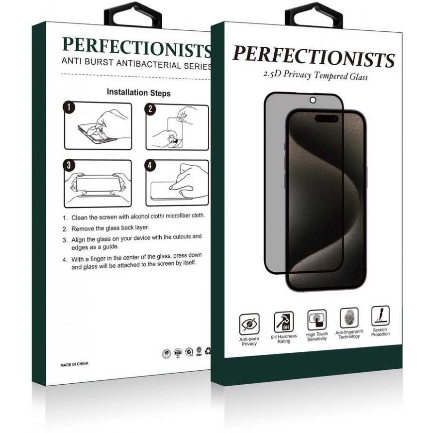 LCD aizsargstikls 2.5D Privacy Perfectionists Samsung S731 S25 FE melns – 2
