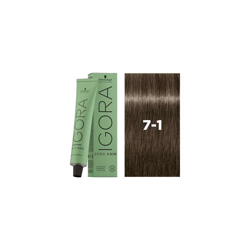 Schwarzkopf Professional Igora Zero Amm Hair Dye 60ml - 7-1 | Medium Ash Blond – 2