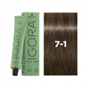 Schwarzkopf Professional Igora Zero Amm Hair Dye 60ml - 7-1 | Medium Ash Blond Schwarzkopf Professional Igora Zero Amm Hair Dye 60ml - 7-1 | Medium Ash Blond