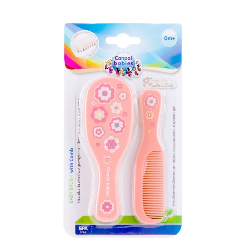 CANPOL BABIES soft brush with natural bristles and comb GOLD, pink, 7/406_pin2