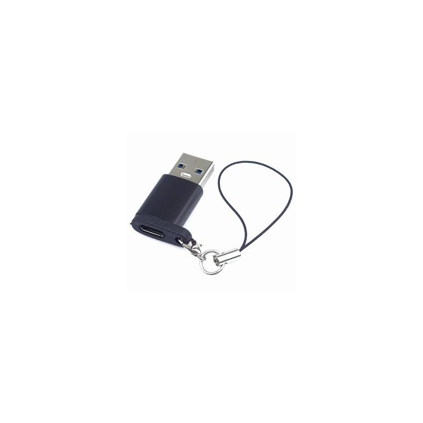 PremiumCord-sovitin USB3.0 A uros - USB-C narta, musta ripustuslenkki.