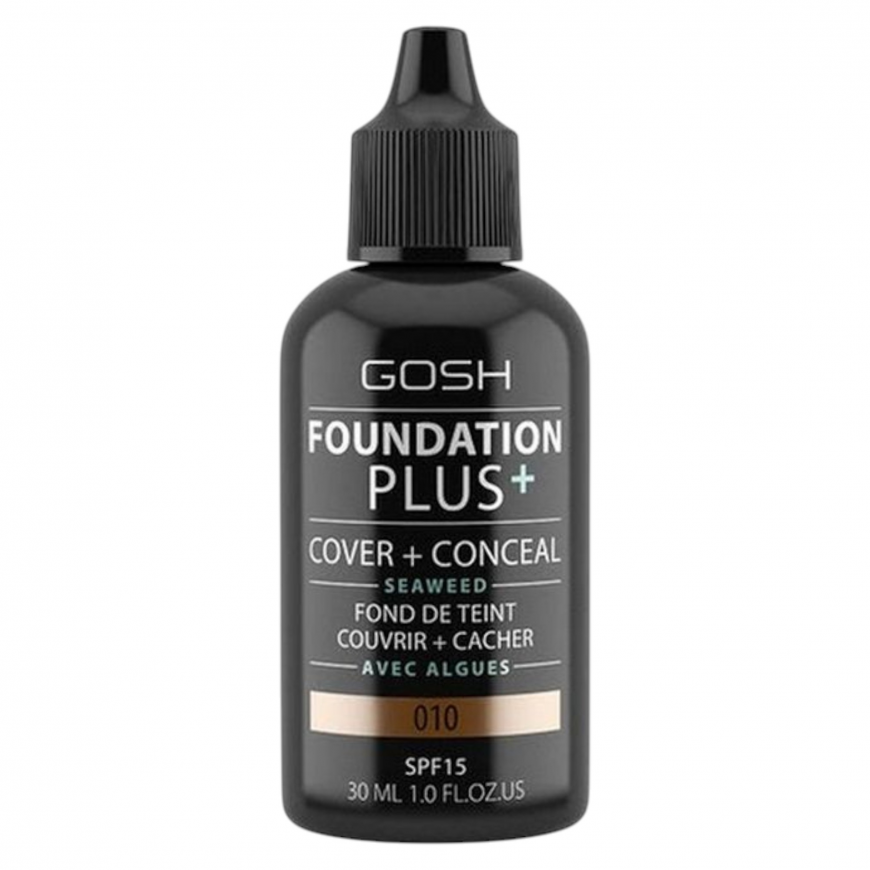 Gosh, Foundation Plus+, Cover & Conceal, Liquid Foundation, 010,