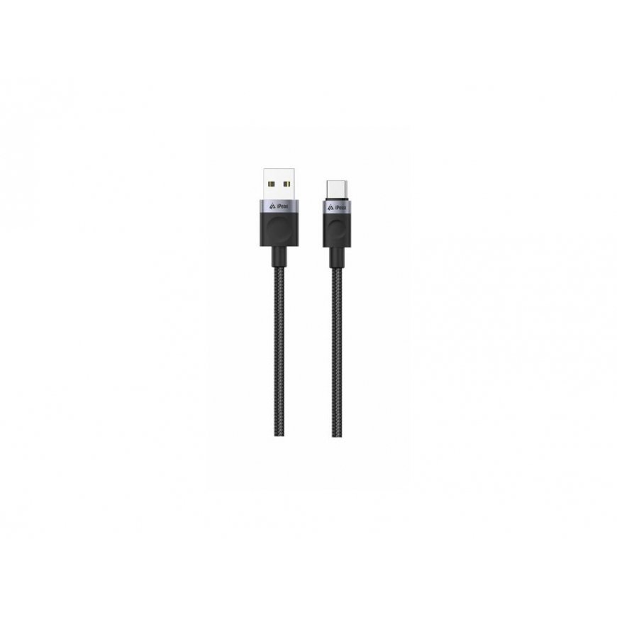 iPEAX TEXTILE KABELIS USB-A / USB-C 1.5M, USB 2.0 Melns