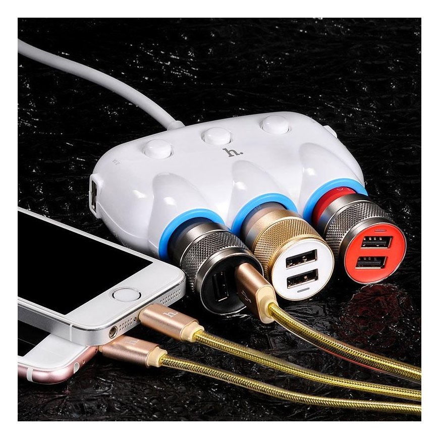Car charger splitter Hoco C1 with 2 USB ports and three (3.1A) connectors – 2