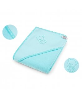 Bocioland Hooded Towel Fleece 80x80, Light Blue, Teddy Bear, BOC0033