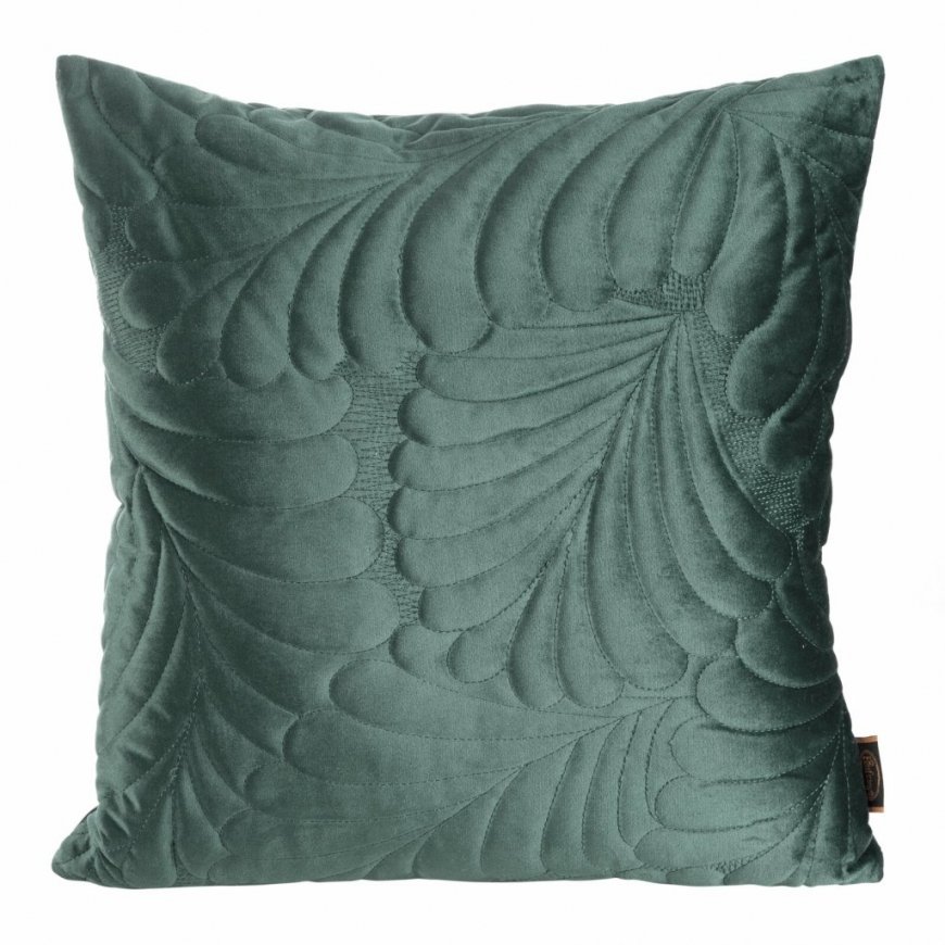 Eurofirany RIA4 Velvet Pillowcase, quilted with traditional sewing technique featuring a leaf pattern, 45X45 cm, color: dark min