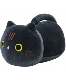 Lean Toys Soft Black Plush Cat with Long Tail, 40x20x18 cm