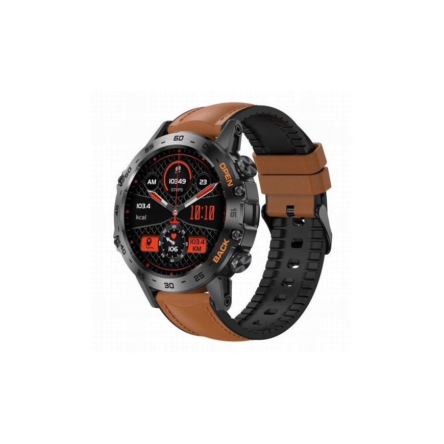 Išmanusis kellad Gravity GT9-7, mustalaine korpus ja pruuni rihmaga.