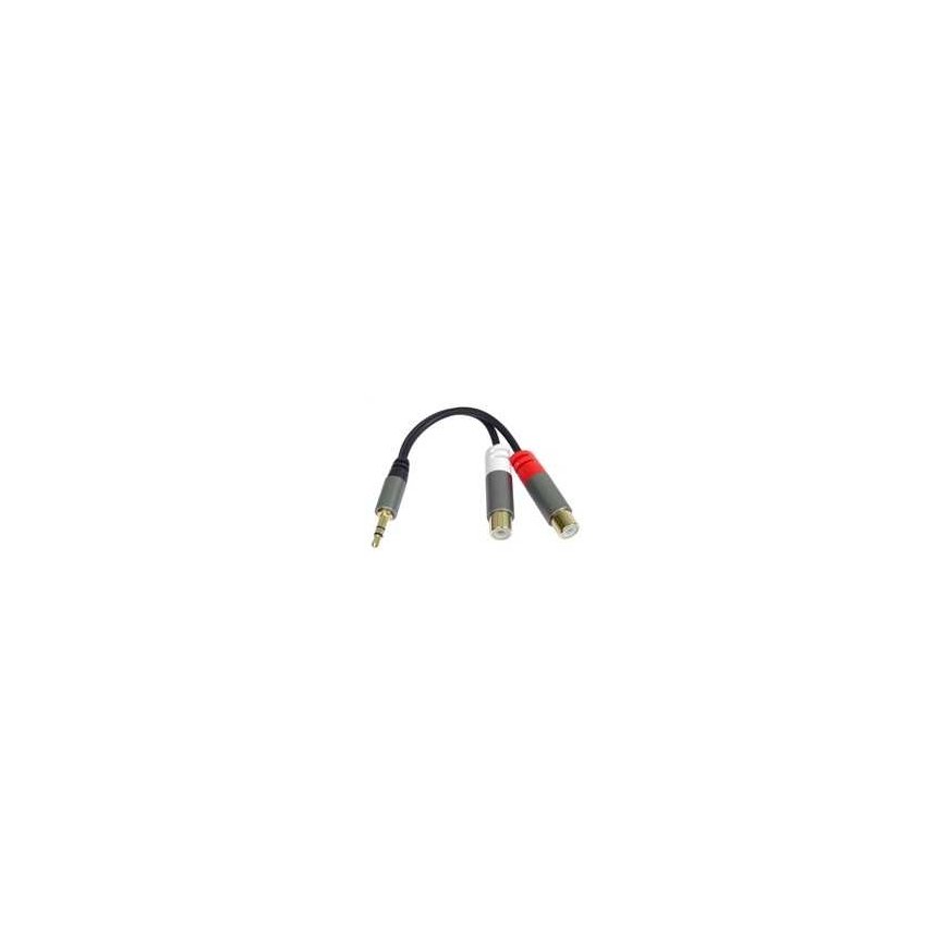 „PremiumCord“ kabelis HQ 3,5 mm vīriešu ligzdai – 2 x CINCH sieviešu ligzdai 15 cm – 2