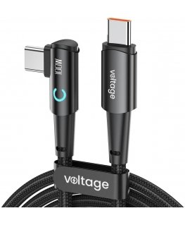 USB-C / USB-C kampinis kabelis Voltage PowerAngle 100W PD 200cm melns