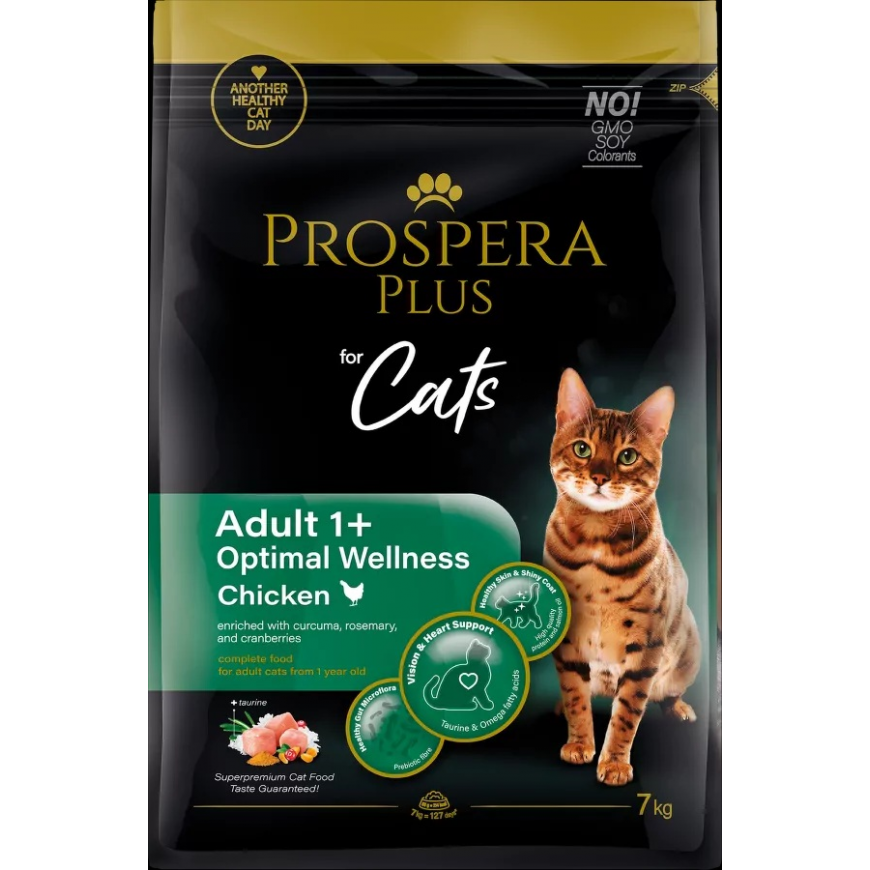 Barība kaķiem – Prospera Plus Adult 1+ Chicken Optimal Wellness,
