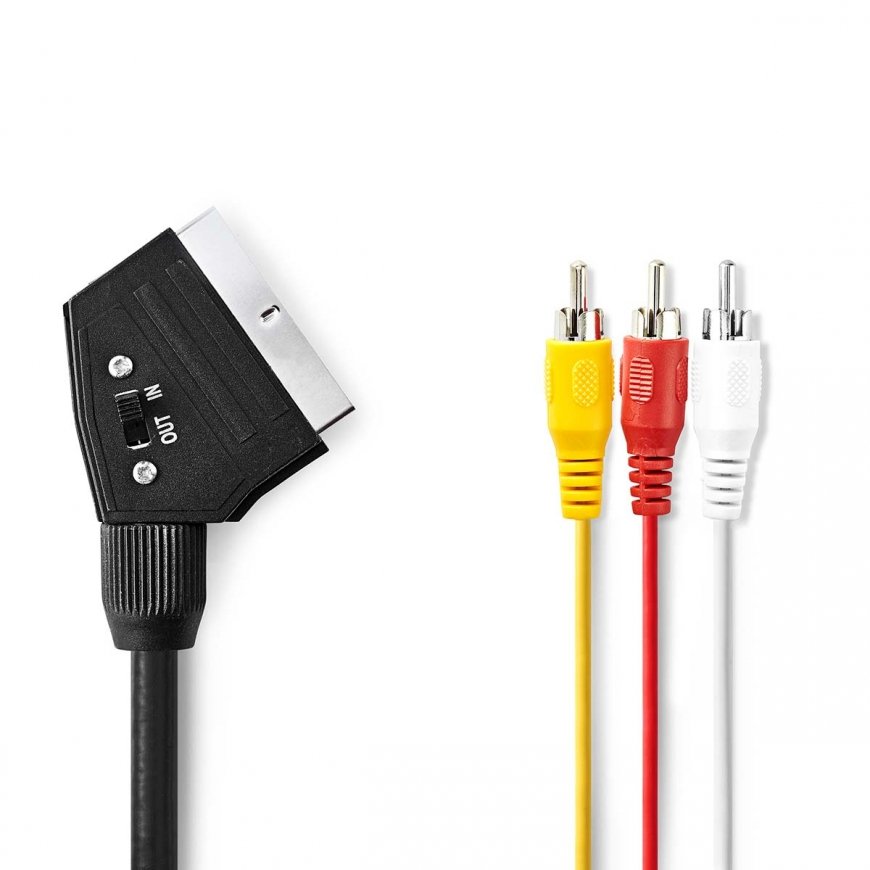 Nedis CVGL31130BK20 Scart kaapeli 2 m SCART (21-pin) 3 x RCA musta