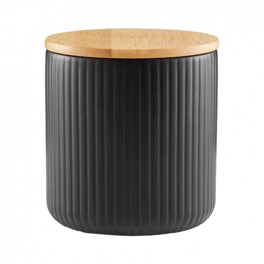 Kitchen container with curled edged features and bamboo lid, black, 600 ml AMBITION – 2