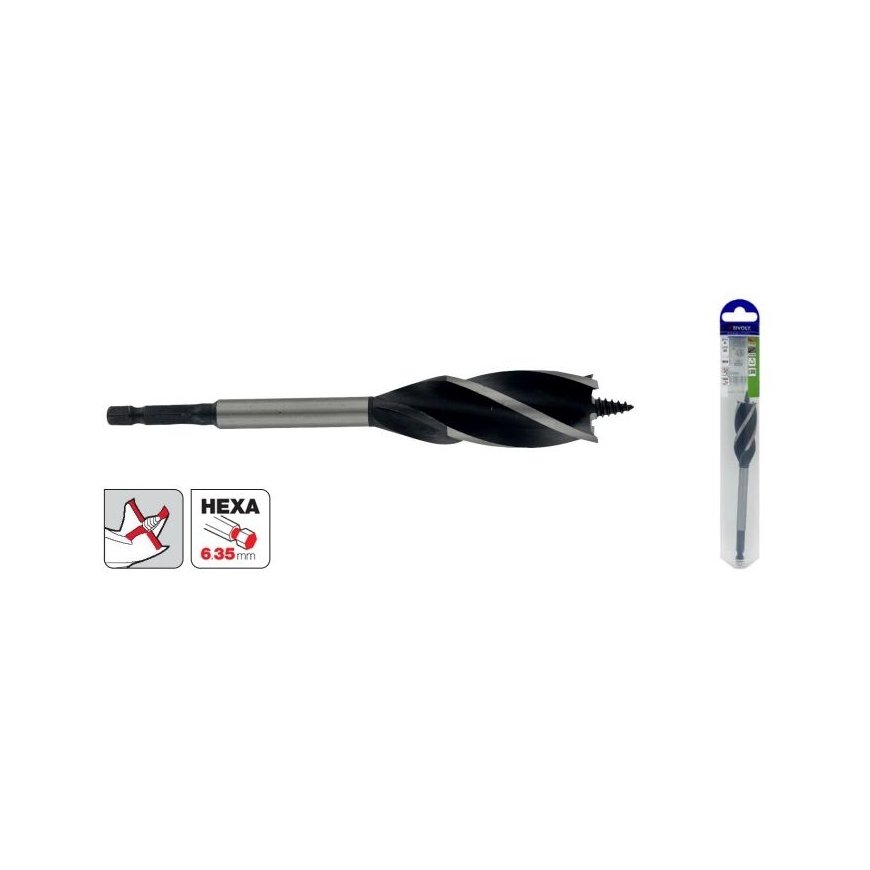 Tivoly Wood Drill Bit 26 mm, Four Flutes, 1/4 Hex Shank