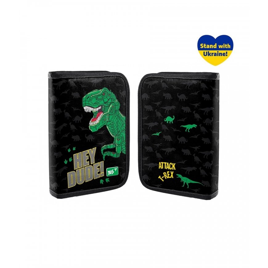 Form pencil case with one compartment, two flaps YES HP-04 "Hey dude!", black color.