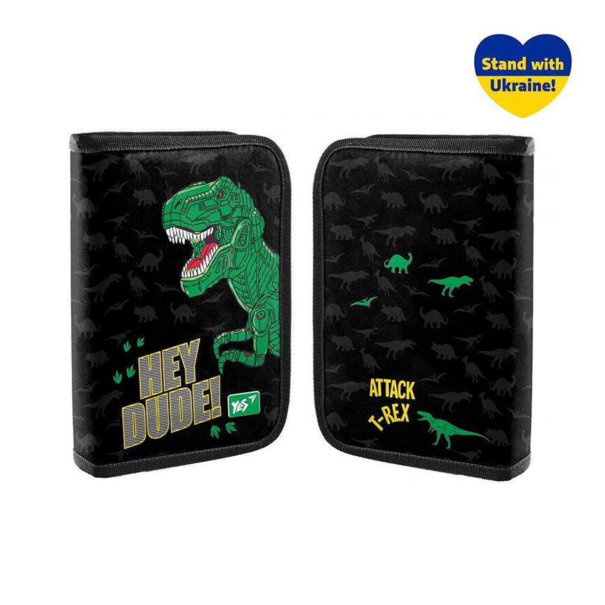 Form pencil case with one compartment, two flaps YES HP-04 "Hey dude!", black color. – 2