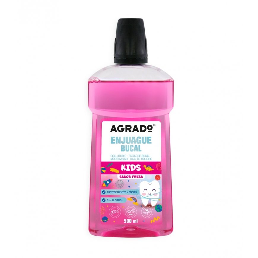 Agrado Burnos skalavimo skystis vaikams su braškių skoniu, 500 ml
