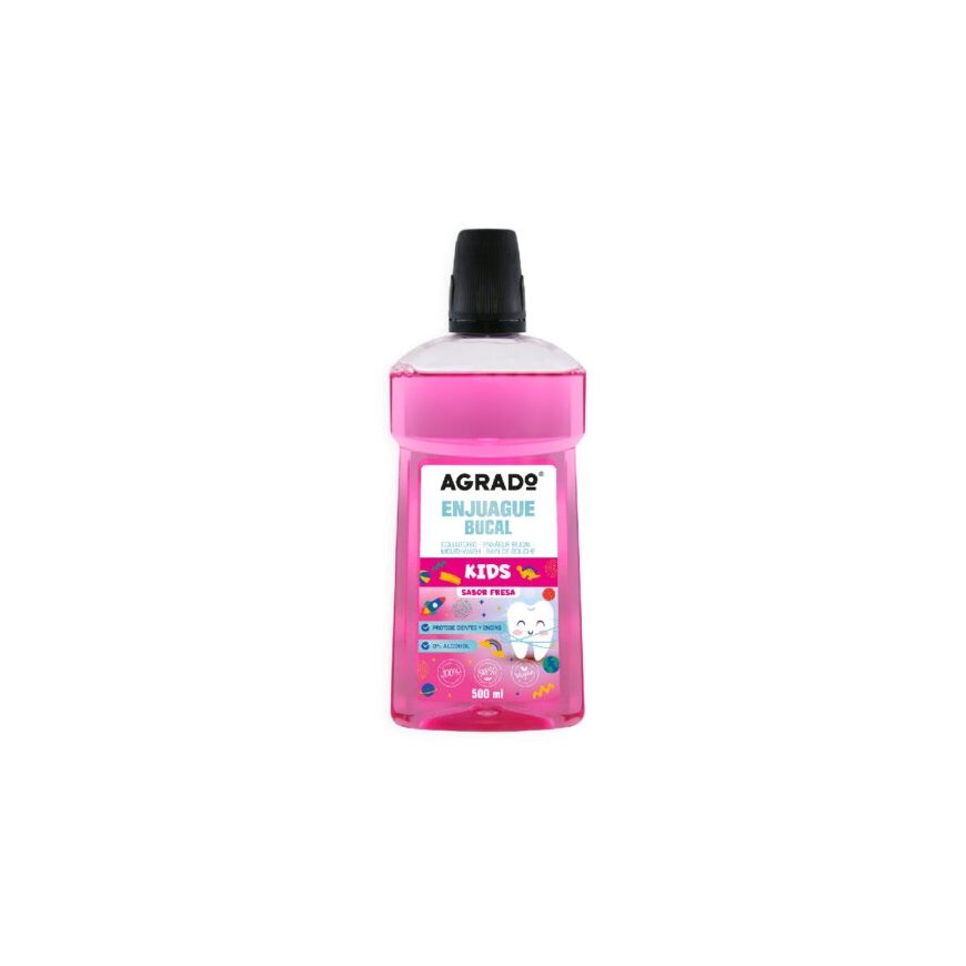 Agrado Burnos skalavimo skystis vaikams su braškių skoniu, 500 ml – 2