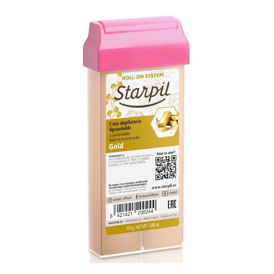 Vaškas kasetē Starpil Roll-On Gold ar zelta daļiņām, 110 g – 2