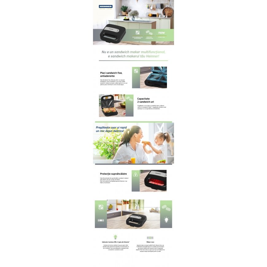Коптильня для сэндвичей SANDWICH MAKER HEINNER SM-K750FSBK