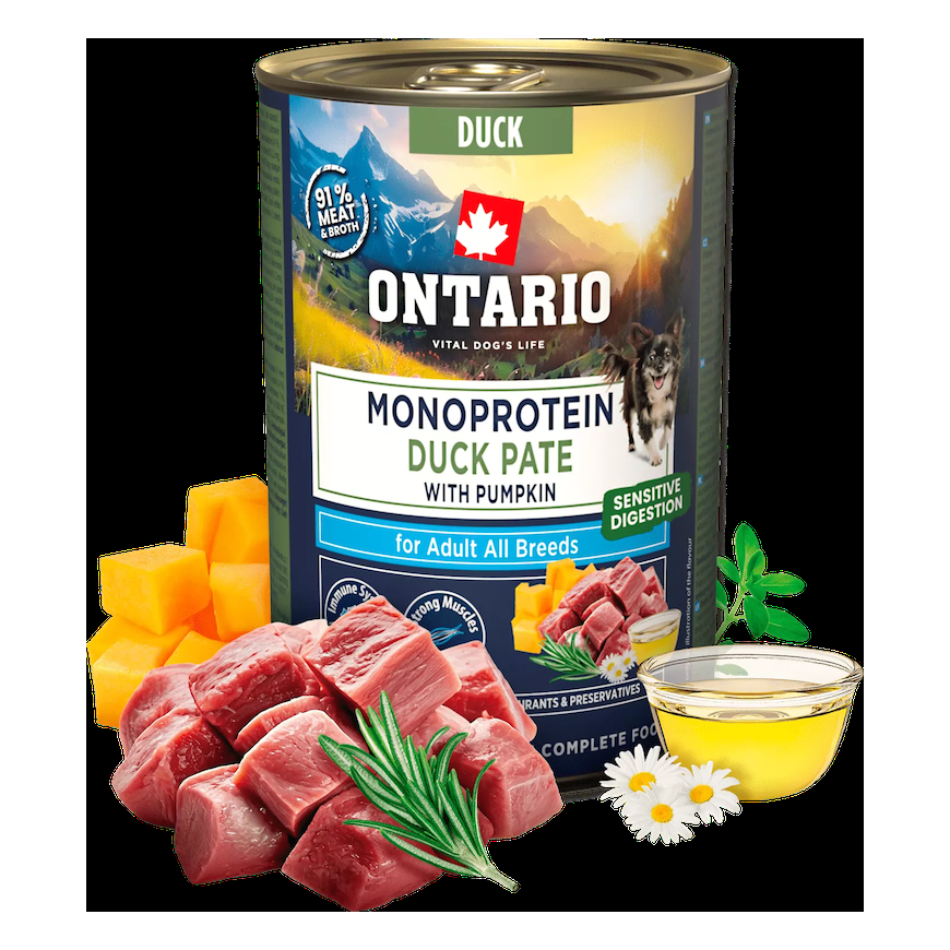 Konservi suņiem - Ontario Adult Monoprotein Duck Pate with Pumpk