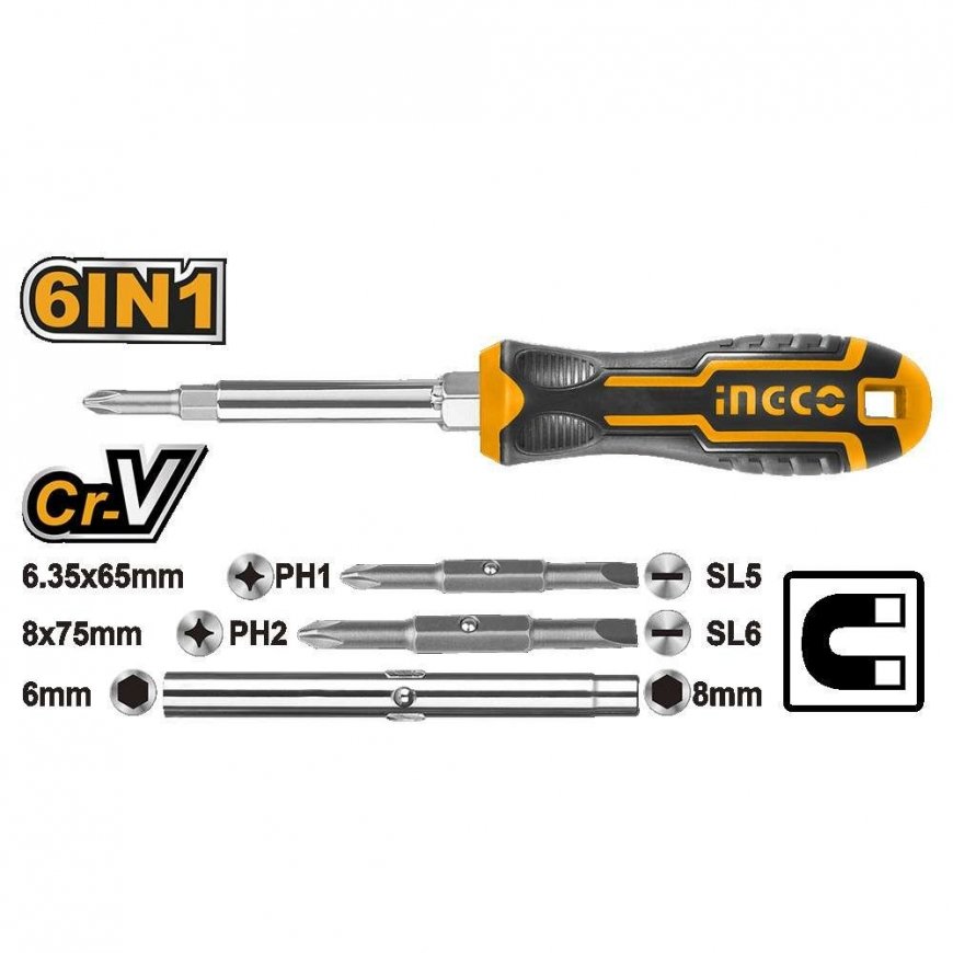 Ingco AKISD0608 Atsuktuvas 6 viename CrV – 2