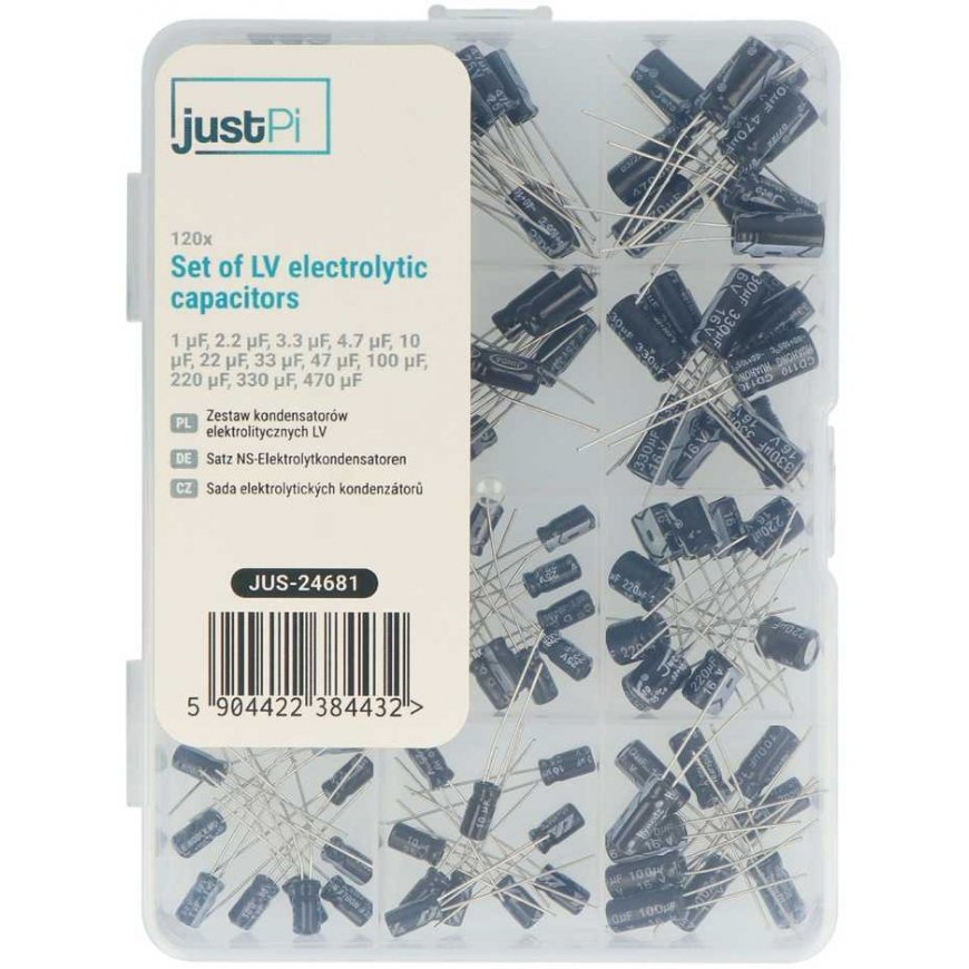 Žemos įtampos elektrolitinių kondensatorių rinkinys – justPi – 120 vnt. – 2