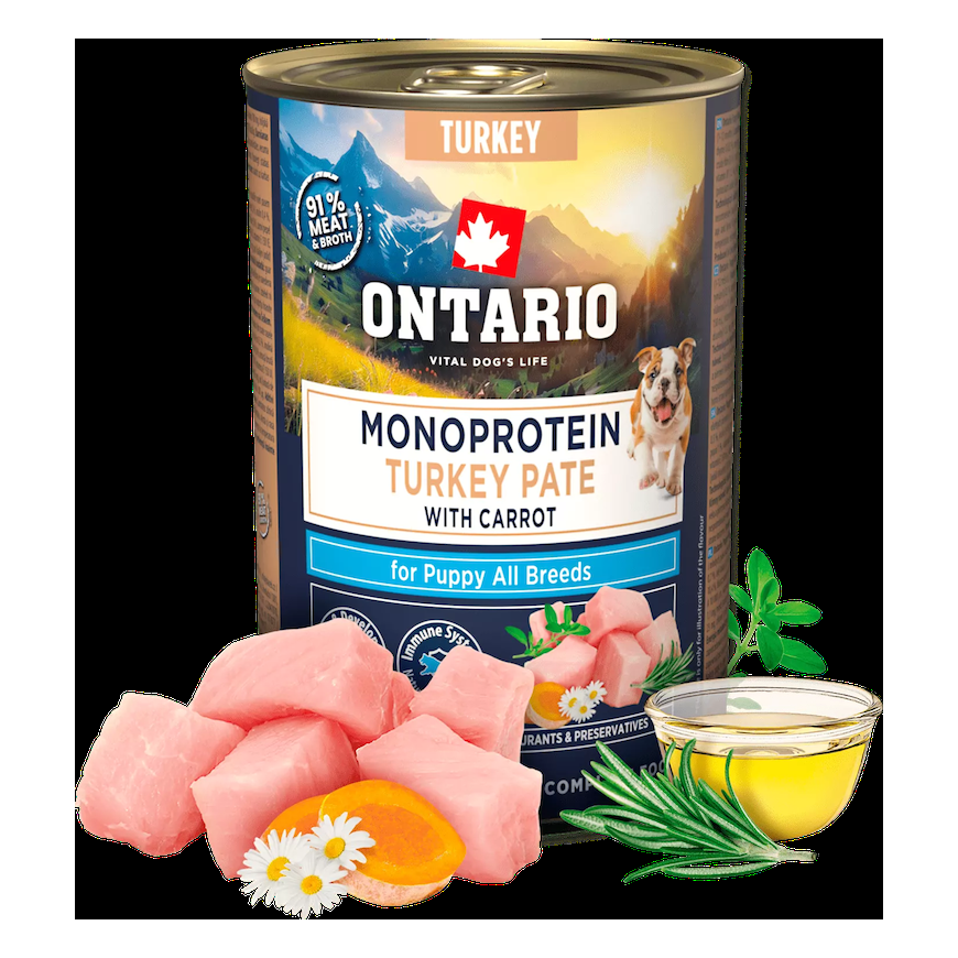 Konservi kucēniem - Ontario Puppy canned food, monoprotein turke