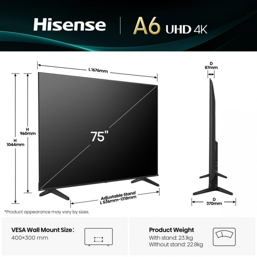 Hisense 75A6Q televizorius 190,5 cm (75") 4K Ultra HD Smart TV „Wi-Fi“ Juoda – 2