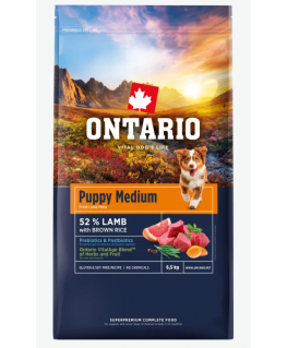 Barība kucēniem – Ontario Puppy Medium, Lamb and Brown Rice, 6,5