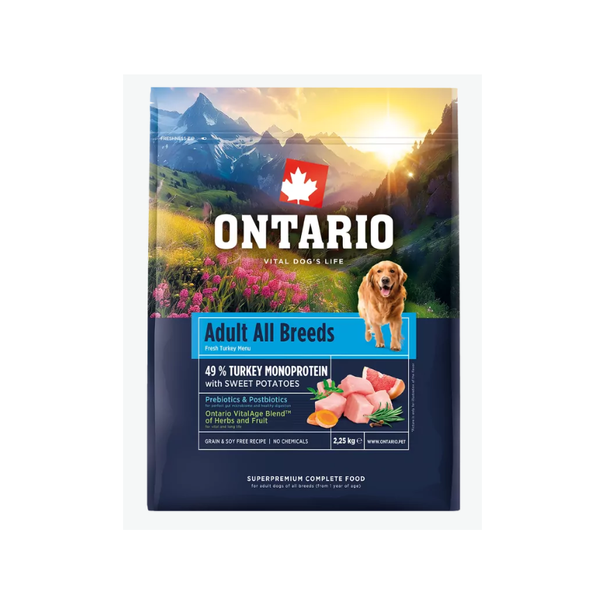 Barība suņiem – Ontario Adult All Breeds, Monoprotein, Turkey an