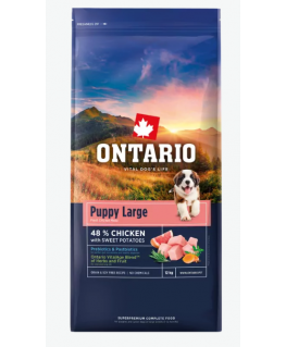 Barība kucēniem – Ontario Puppy and Junior Large, Chicken and Sw