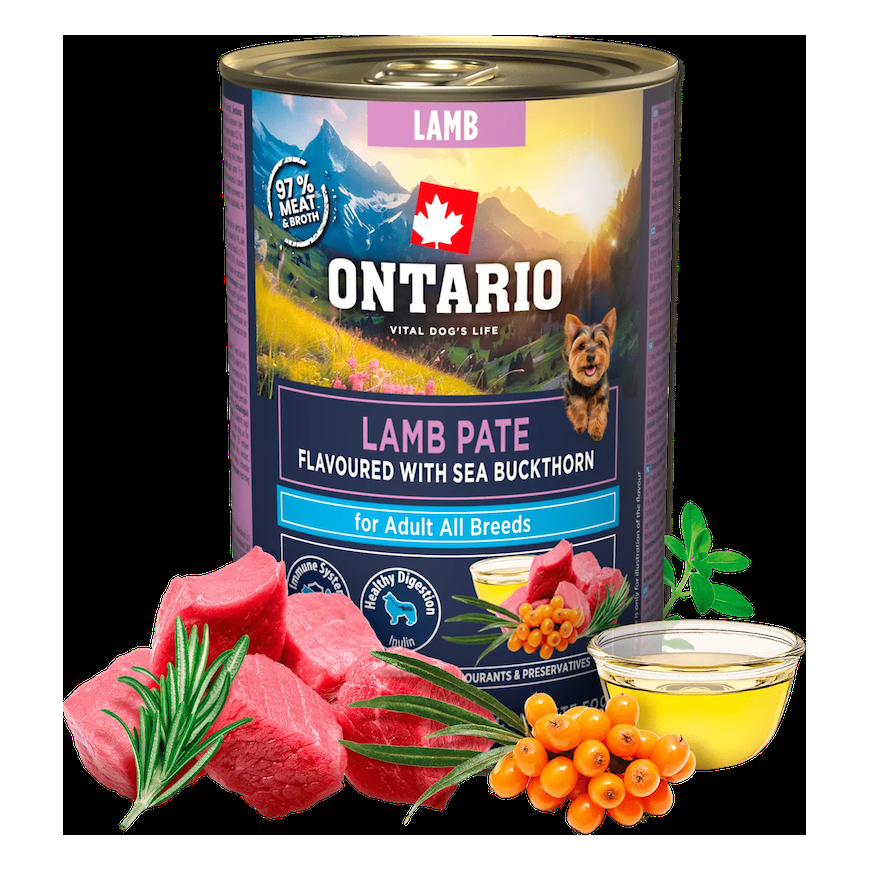 Konservi suņiem - Ontario Adult Lamb Pate with Sea Buckthorn Fla