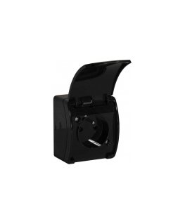 Single surface-mounted socket with grounding, VIPLAST KOALA Black IP44 161-05