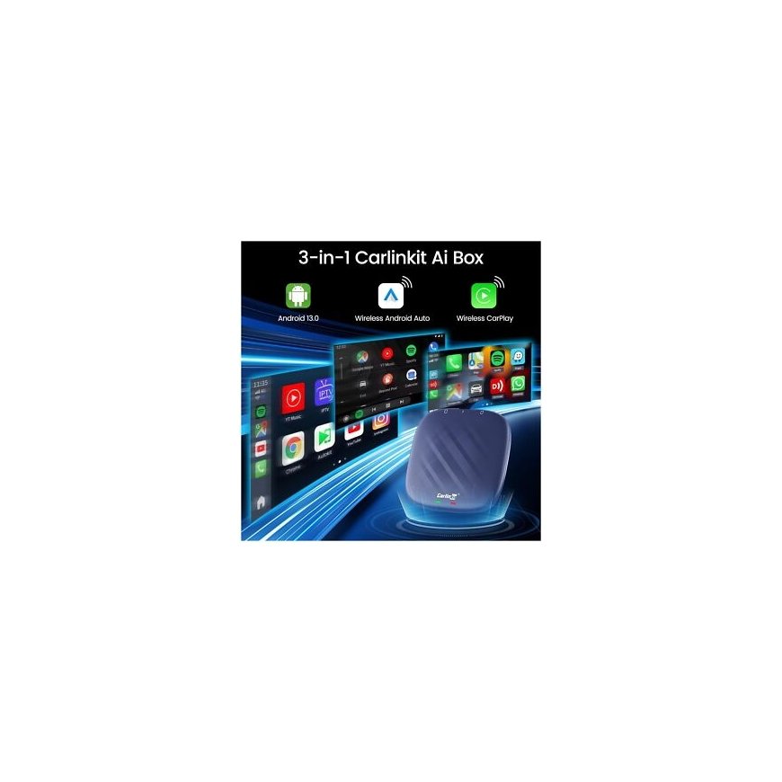 CARLINKIT Adapter Wireless AI Box with Android 13 - 8GB+128GB for original car radios with CarPlay blue