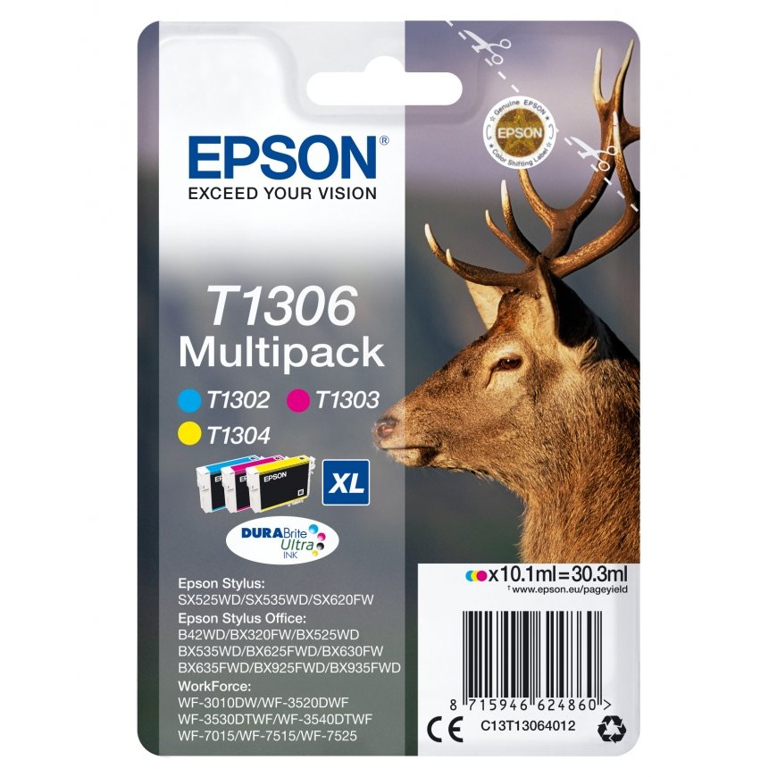 Epson Stag T1306 rašalo kasetė 1 vnt Originalus Didelė (XL) išeiga Žydras, Rausvai raudona, Geltona