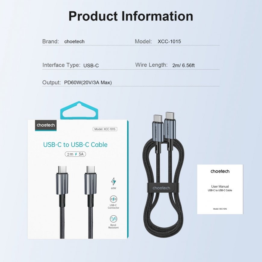 Choetech XCC-1014 USB кабель USB 2.0 2 m USB C Черный – 4
