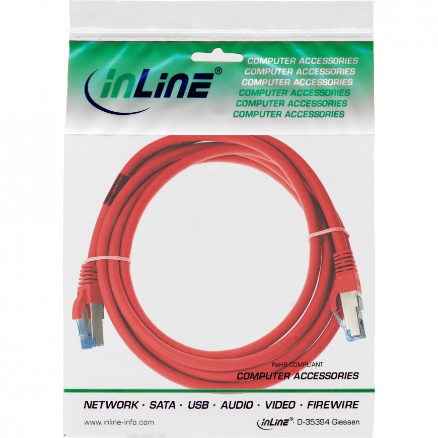 InLine Patch Cable S/FTP PiMF Cat.6A halogen free 500MHz red 0.5m – 4