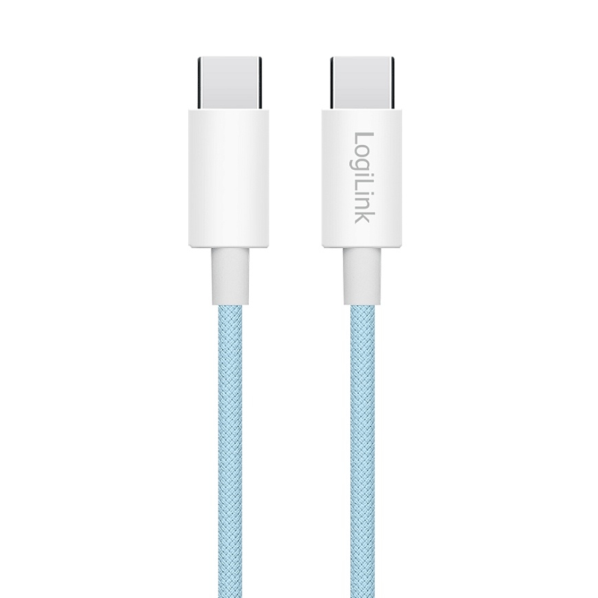 LogiLink USB 2.0 Type-C cable, C/M to C/M, nylon jacket, 60W, blue, 1 m – 2