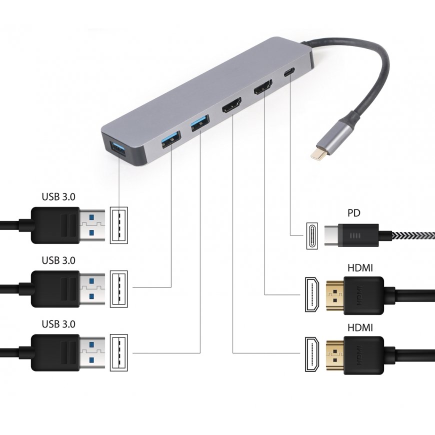 Gembird A-CM-COMBO3-03 sąsajos šakotuvas USB 3.2 Gen 1 (3.1 Gen 1) Type-C 5000 Mbit/ai Pilka – 3