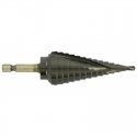 Tivoly HSS step drill bit - TiAlN coated - Helical - Split point - Hexa shank (Hanging box) / ØMin/Max: 4/30 Tivoly HSS step drill bit - TiAlN coated - Helical - Split point - Hexa shank (Hanging box) / ØMin/Max: 4/30
