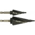 Tivoly HSS step drill bit - TiAlN coated - Helical - Split point - Hexa shank (Hanging box) / ØMin/Max: 4/30 Tivoly HSS step drill bit - TiAlN coated - Helical - Split point - Hexa shank (Hanging box) / ØMin/Max: 4/30