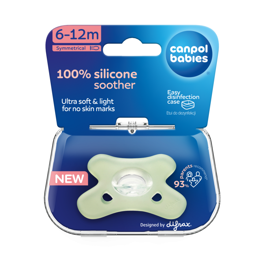 CANPOL BABIES 100% silicone symmetrical pacifier 0-6 months, 1 pc, 24/001_gre