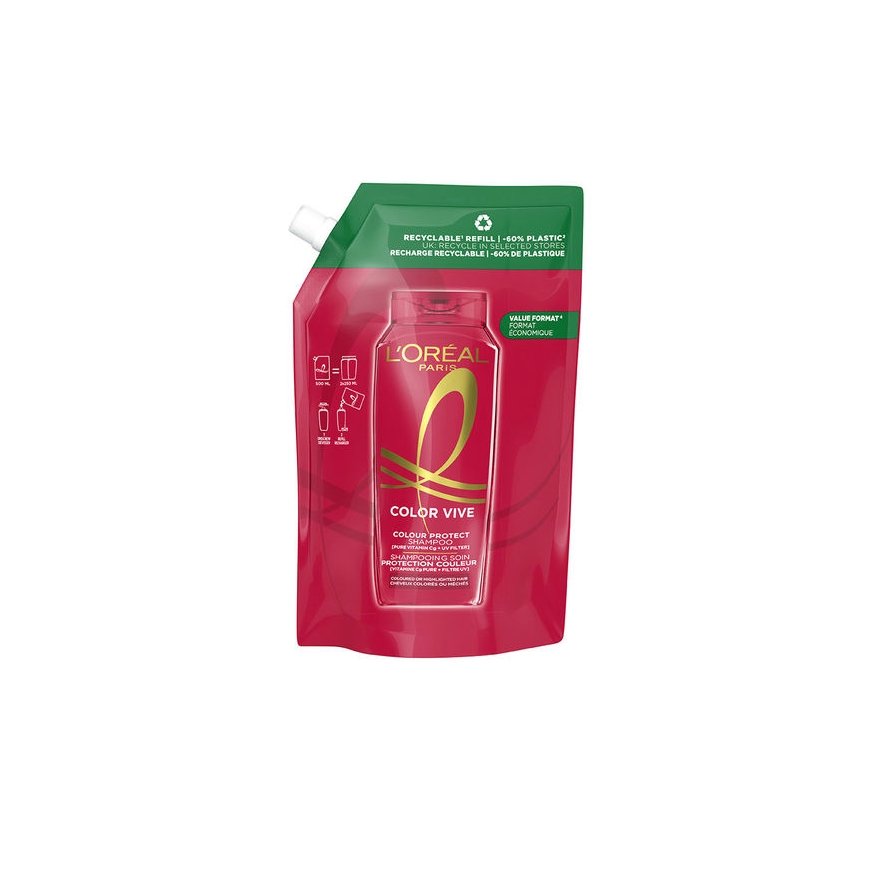 L'Oreal ELVIVE COLOR-VIVE kaitsev šampoon täitepakendis 500 ml – 2