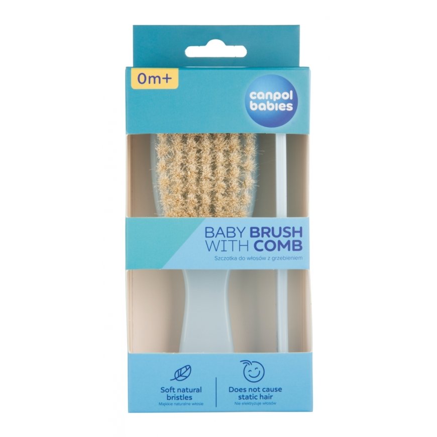 CANPOL BABIES soft brush with natural bristles and comb GOLD, blue, 7/406_blu2