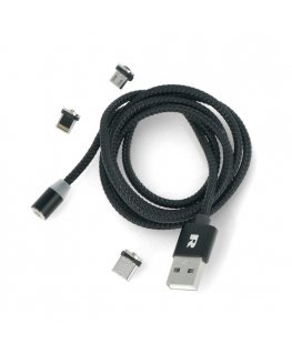 Rebel Magnetic USB Cable 3in1 microUSB USB C Lightning 1m Black