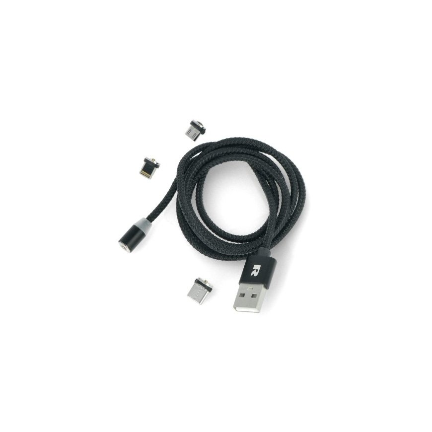 Rebel Magnetinen USB-kaapeli 3in1 microUSB USB C Lightning 1m Musta – 2