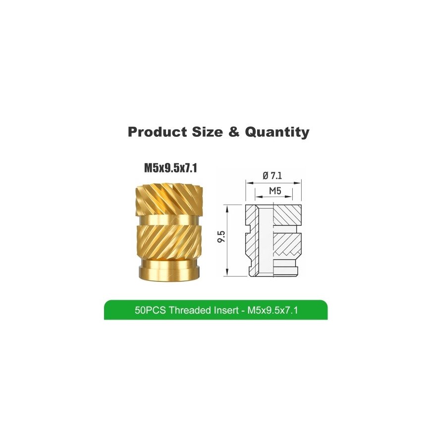 Mintion M5 x 9.5 mm x 7.1 mm Screw Insert Set - 50 pcs – 2