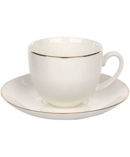 Bella kultahohtoinen lineakuppi 270 ml lautasella 15 cm keramiikkaa