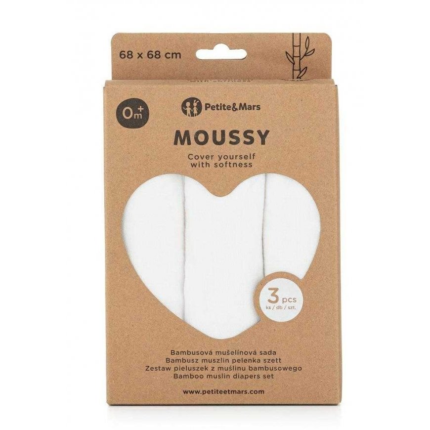 Petite&Mars Moussy - bamboo diapers, set of 3 | White – 2